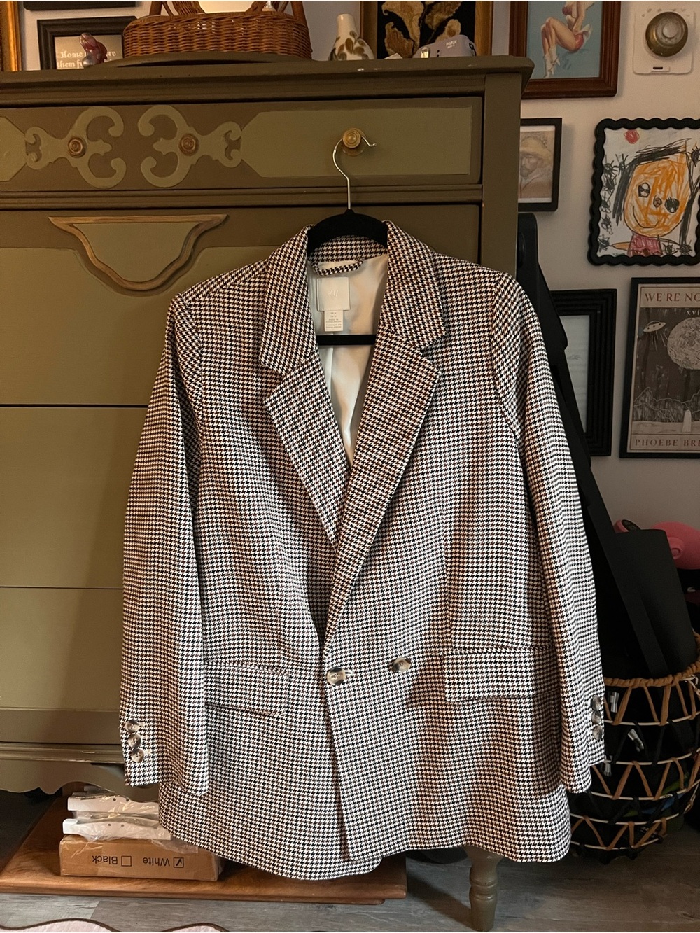 H&M Houndstooth Double-Breasted Blazer - Black & White